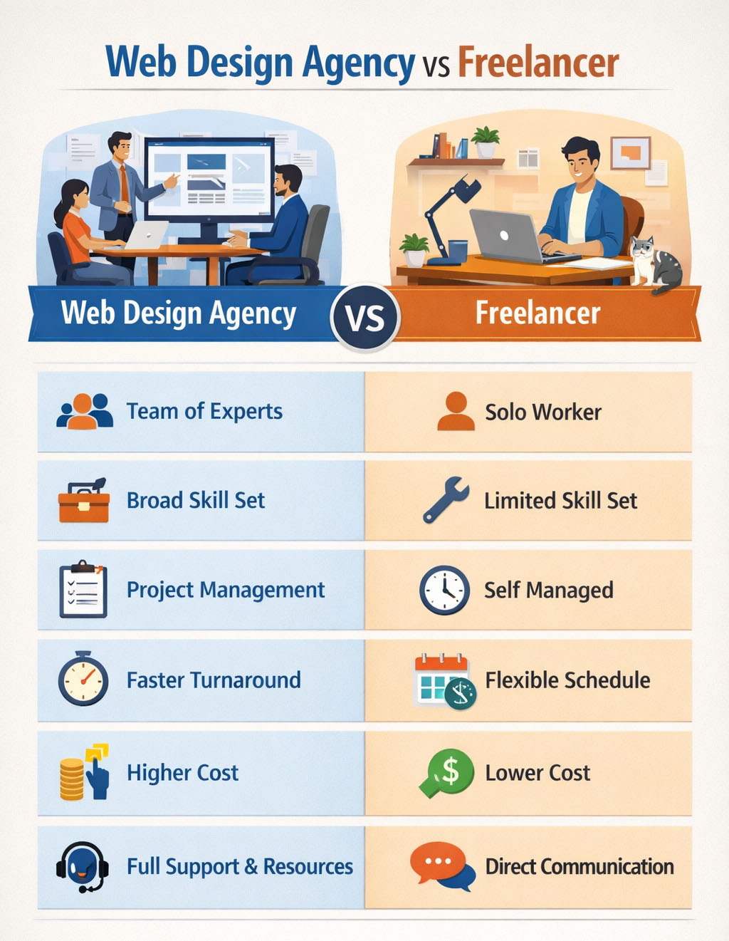 Winnipeg Web Design Agency vs Freelancer comparison chart